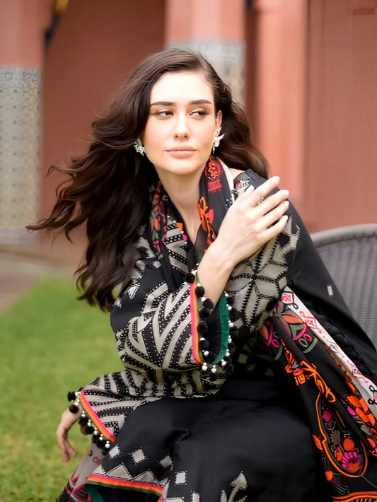 ZARA NOIR – Wool Shawl 3-Piece Printed Dress (Stitched)