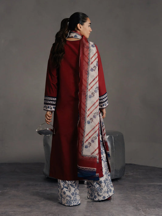 Mahveen – Maroon Bloom 3-Piece Printed Suit (Stitched)