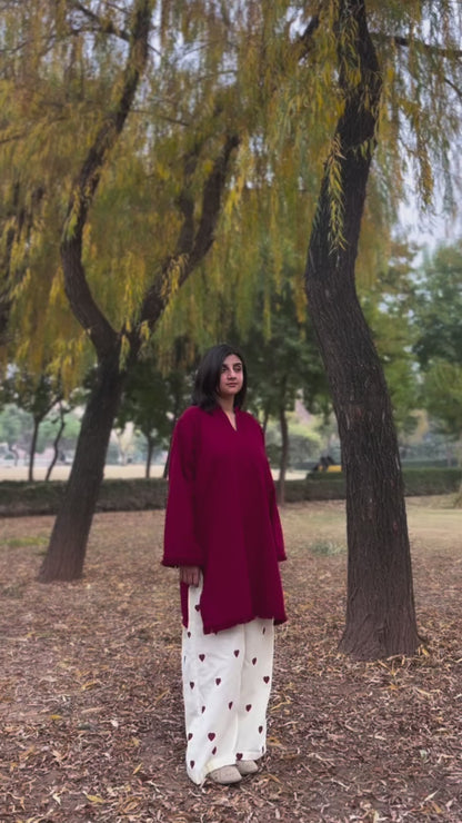 Playful Hearts – Solid Kurta with Printed Trousers