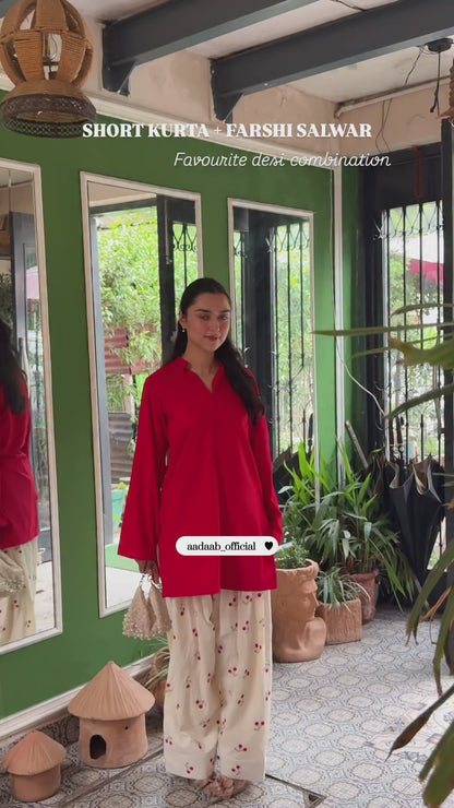 Playful Hearts – Solid Kurta with Printed Trousers