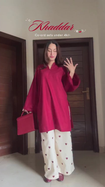 Playful Hearts – Solid Kurta with Printed Trousers