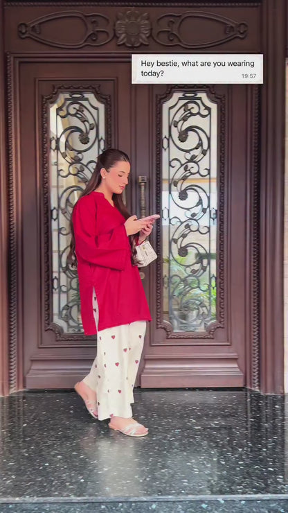 Playful Hearts – Solid Kurta with Printed Trousers