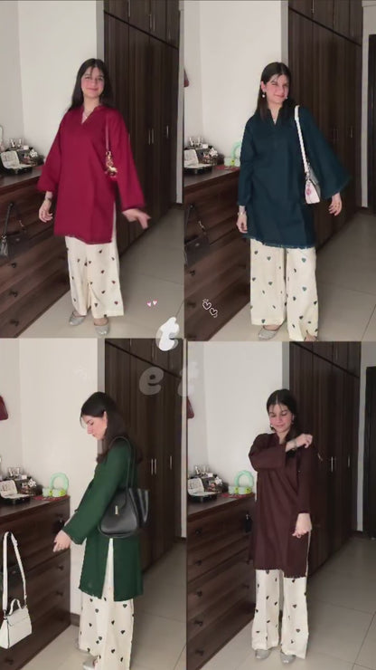 Playful Hearts – Solid Kurta with Printed Trousers